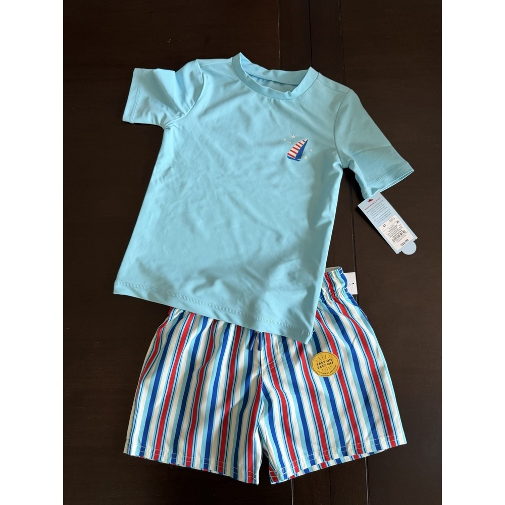 Cat & Jack Toddler Boys' Long Sleeve Rash Guard and Truck Set -Light Blue Sz: 4T